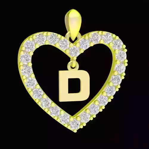 Heart Shaped Diamond Letter D Pendant for Women 68d