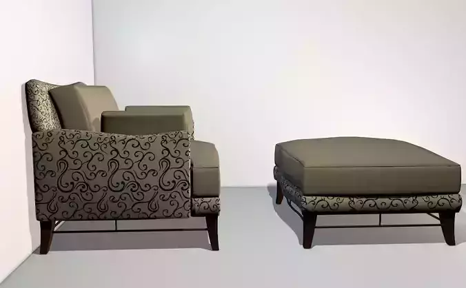 Old style elegant armchair with ottoman 3D model