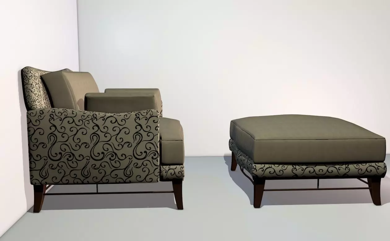 Old style elegant armchair with ottoman 3D model