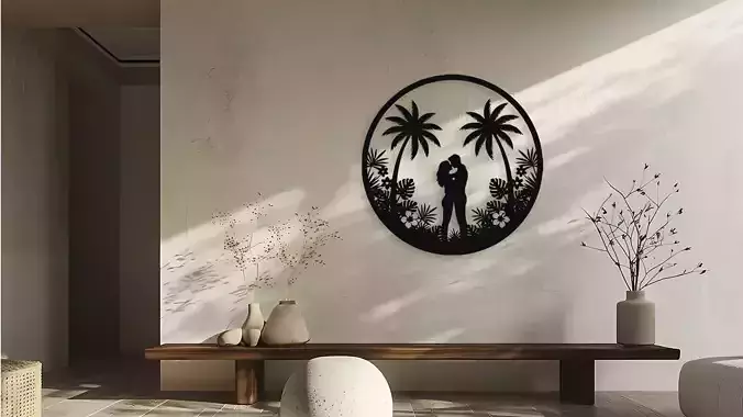 Tropical Love Kiss Wall Decor Silhouette