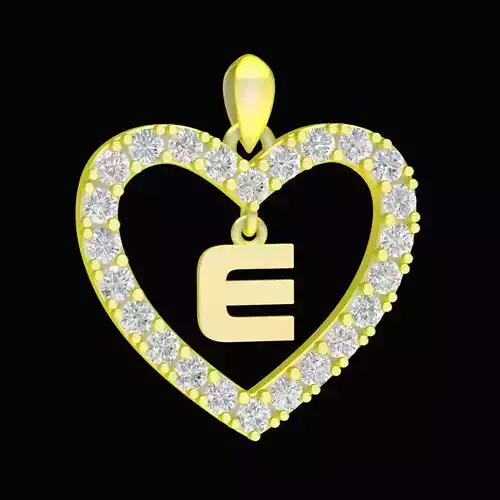 Heart Shaped Diamond Letter E Pendant for Women 68e