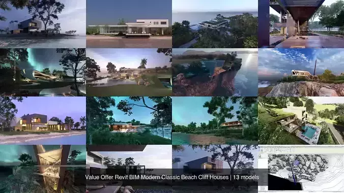 Value Offer Revit BIM Modern Classic Beach Cliff Houses 3D Model Collection