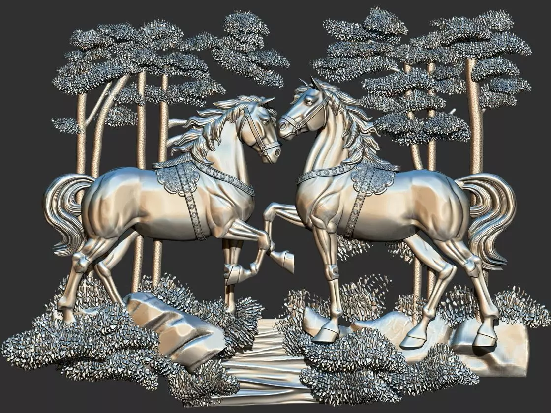 Horse in Trees 3D Model Relief for 3D Printing and CNC Carving 3D print model