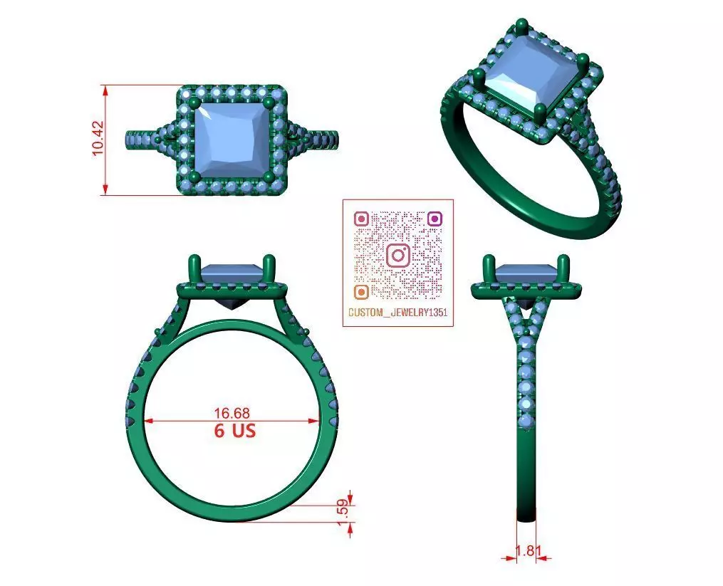 Princess Engagement Ring 3D print model_6