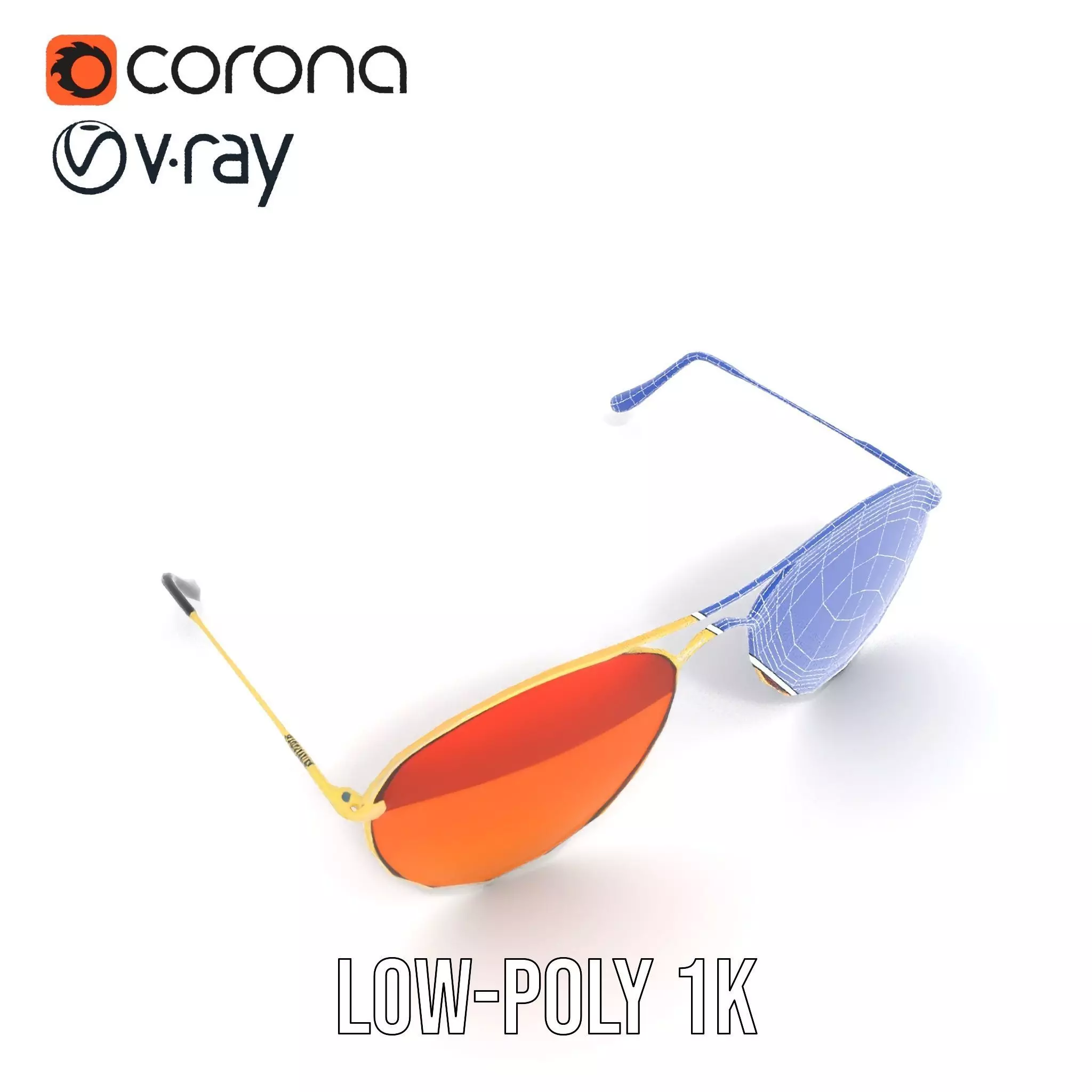 Golden Aviator Sunglasses model pack Low-poly 3D model_26