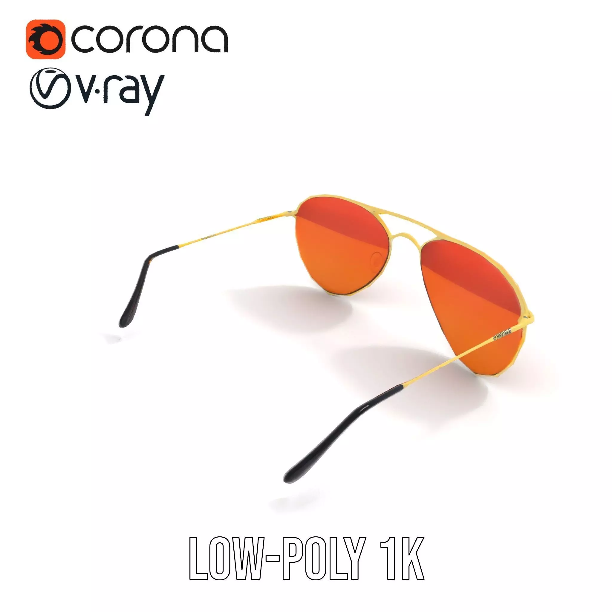 Golden Aviator Sunglasses model pack Low-poly 3D model_8