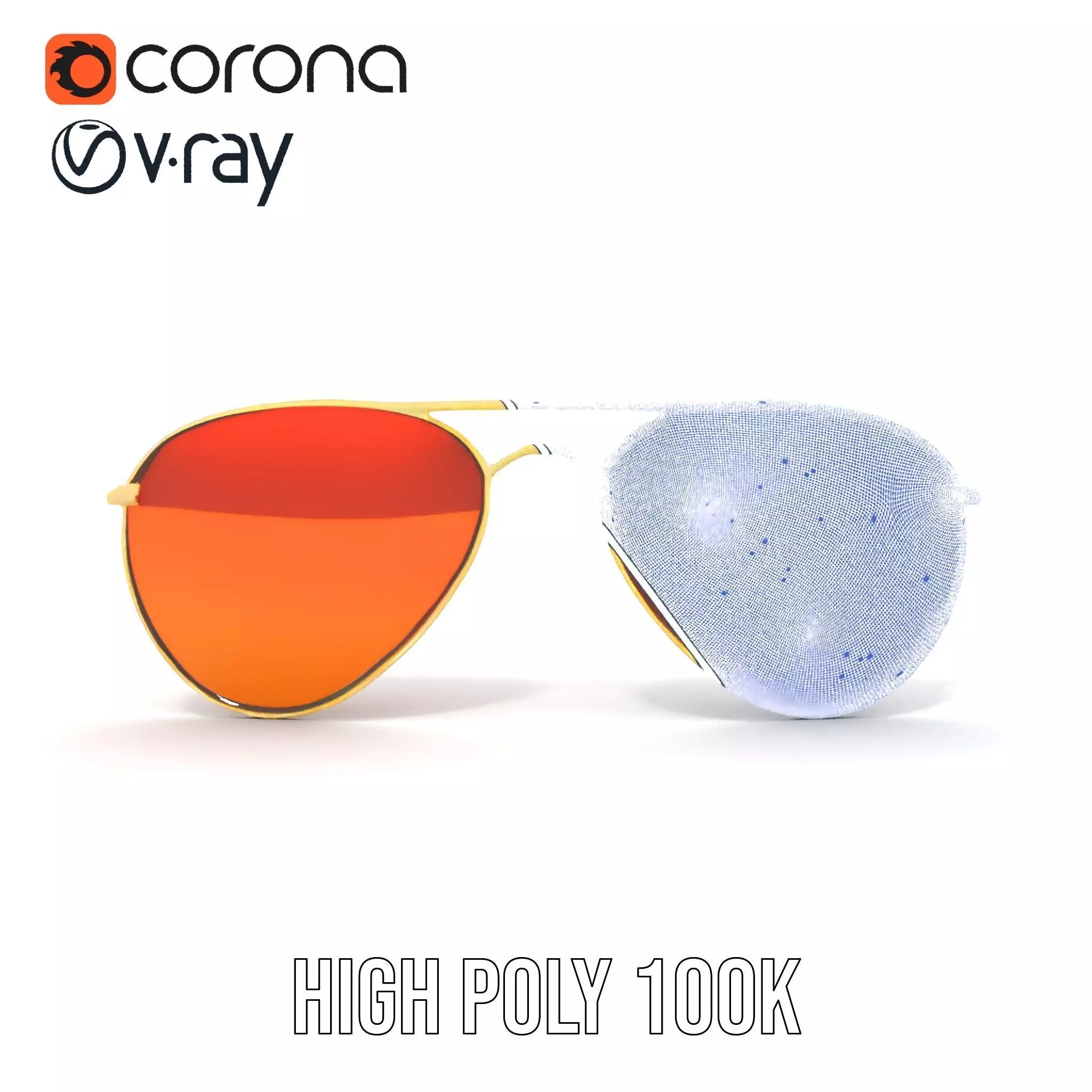 Golden Aviator Sunglasses model pack Low-poly 3D model_35