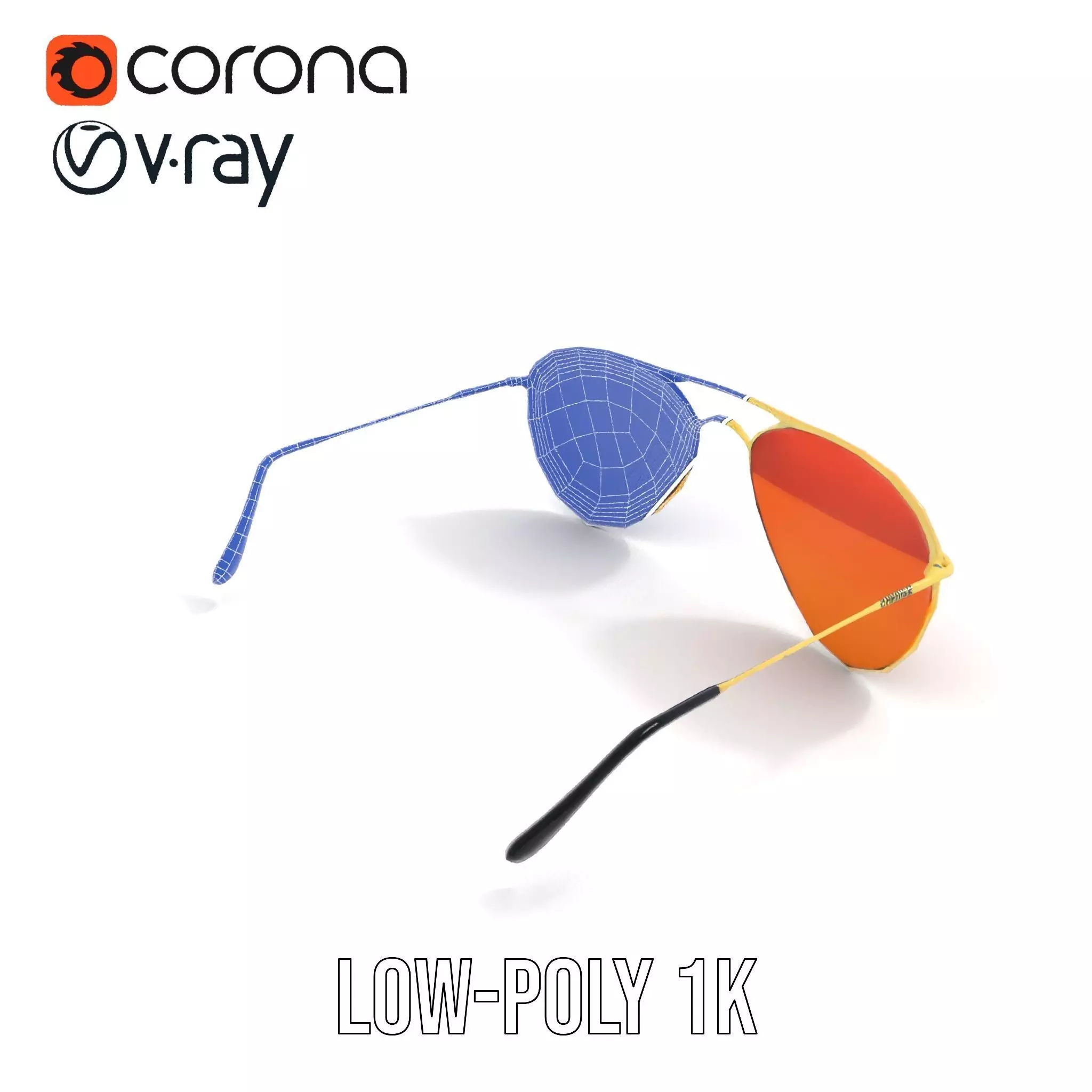 Golden Aviator Sunglasses model pack Low-poly 3D model_23