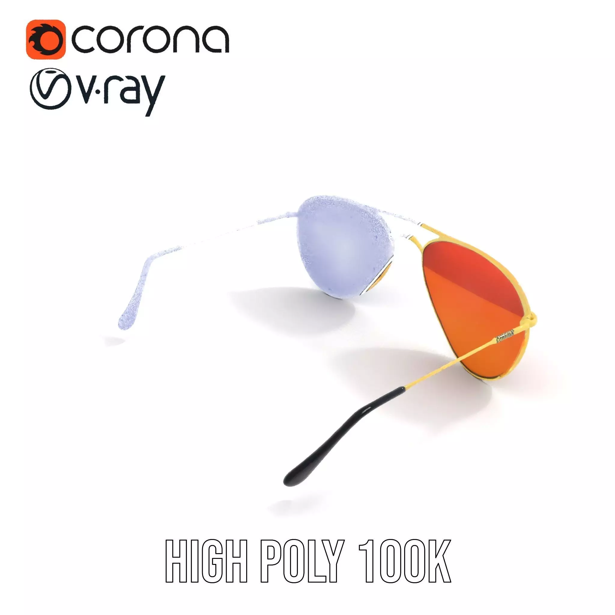 Golden Aviator Sunglasses model pack Low-poly 3D model_33