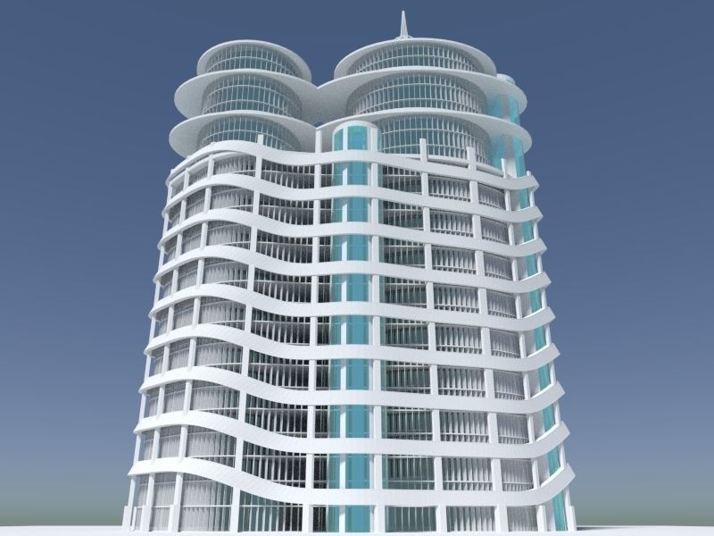 Skyscraper 1 tall building at night 3D model_5