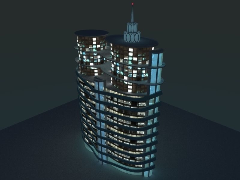 Skyscraper 1 tall building at night 3D model_2