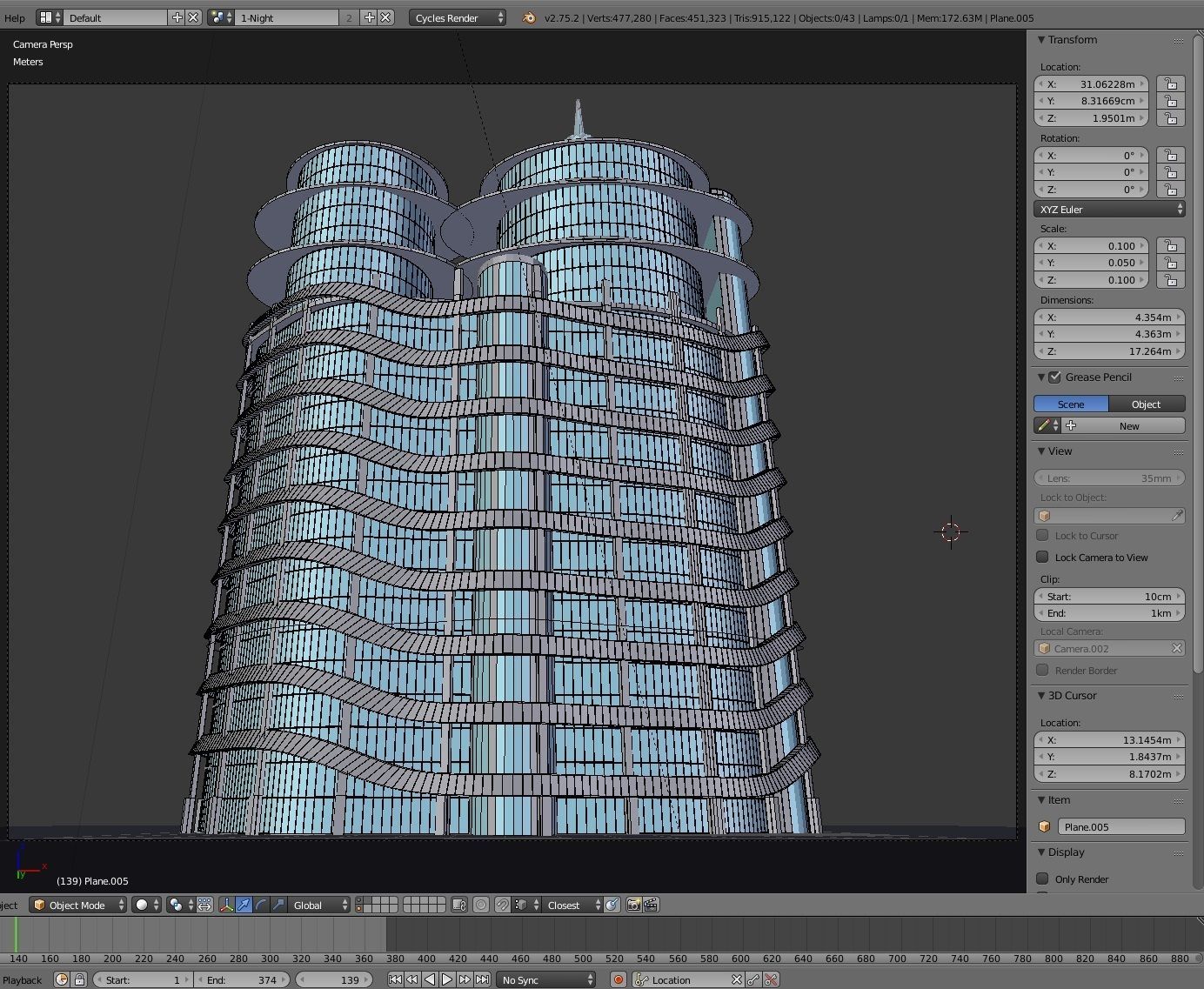 Skyscraper 1 tall building at night 3D model_6