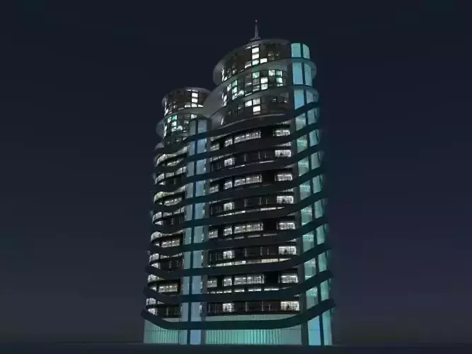 Skyscraper 1 tall building at night 3D model