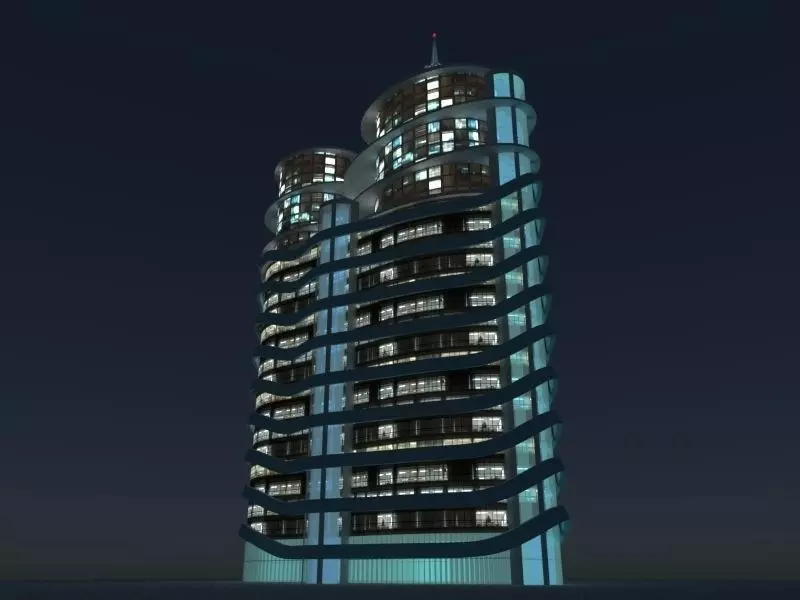 Skyscraper 1 tall building at night 3D model_0