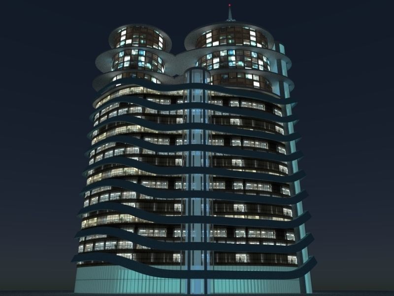 Skyscraper 1 tall building at night 3D model_4