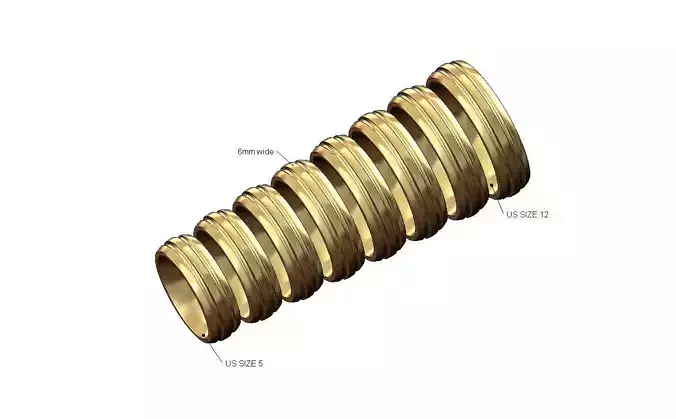 6mm wide double grooved comfort fit wedding band US sizes 5to12