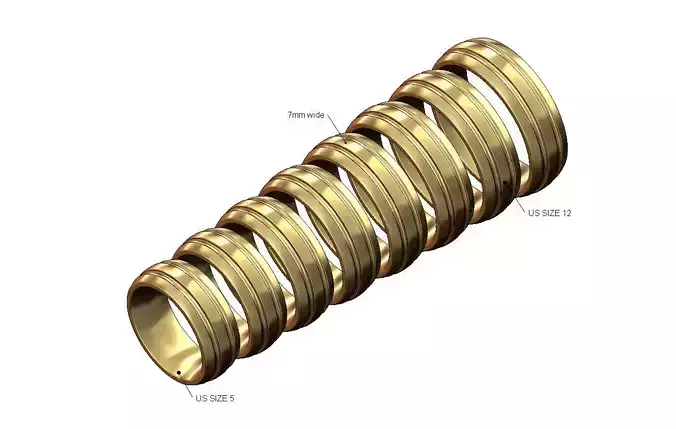 7mm wide double grooved comfort fit wedding band US sizes 5to12 3D print model