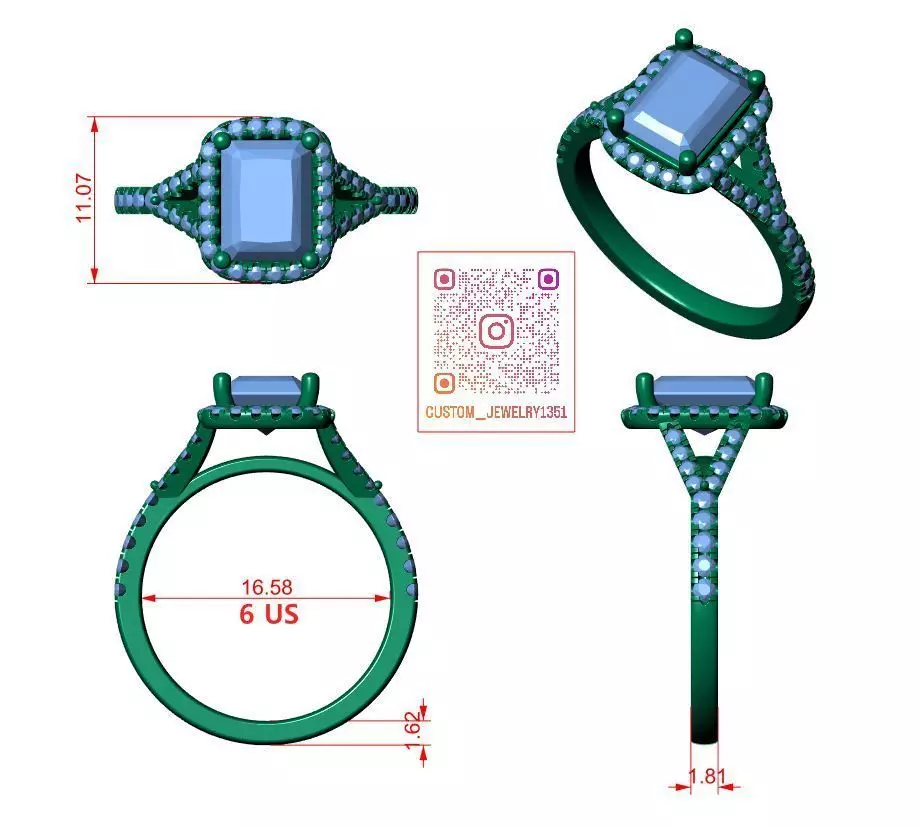 Radiant Engagement Ring 3D print model_6