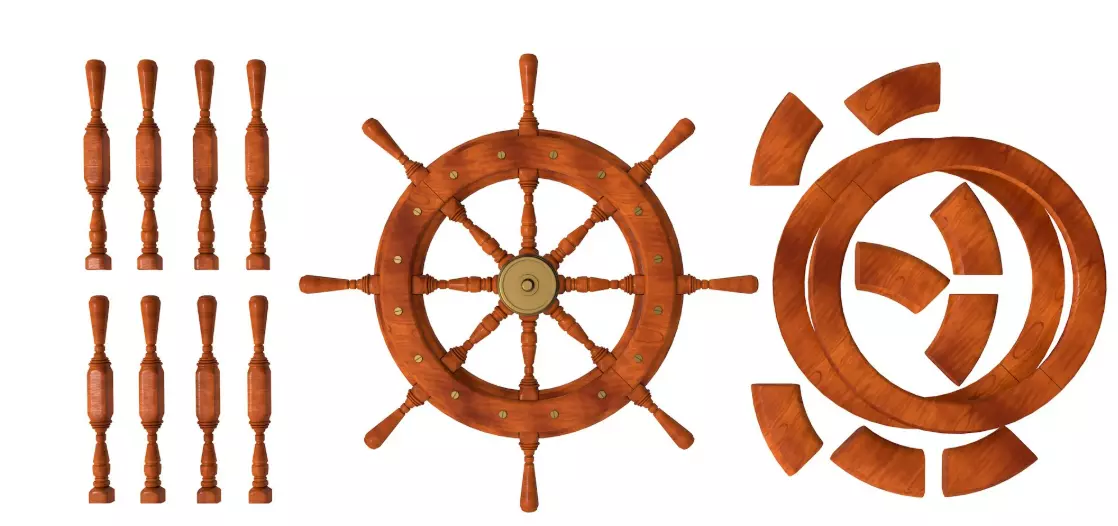 Wooden Helm Wheel 3D model_0