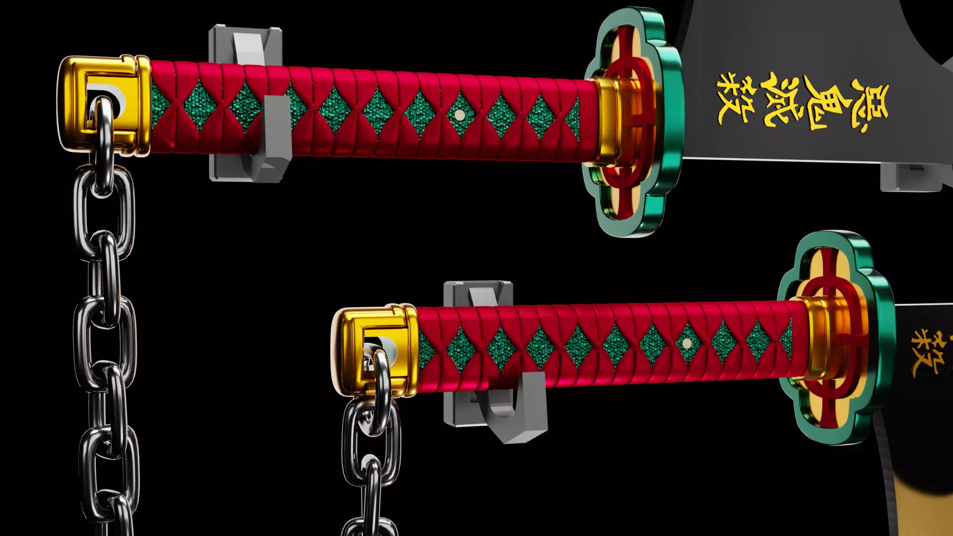 Uzui Tengen swords cleavers Demon Slayer Katana Nichirin Blades 3D print model_1