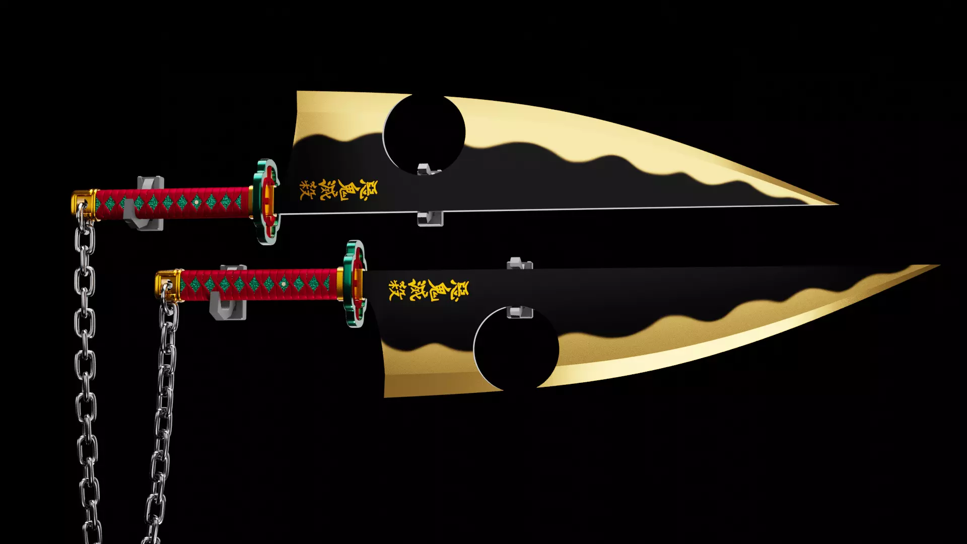 Uzui Tengen swords cleavers Demon Slayer Katana Nichirin Blades 3D print model_0