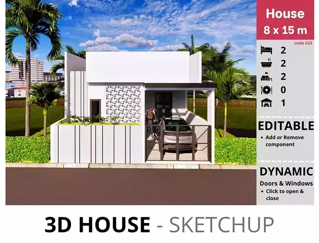 House 8x15m code 633 - Sketchup 3D model 3D model
