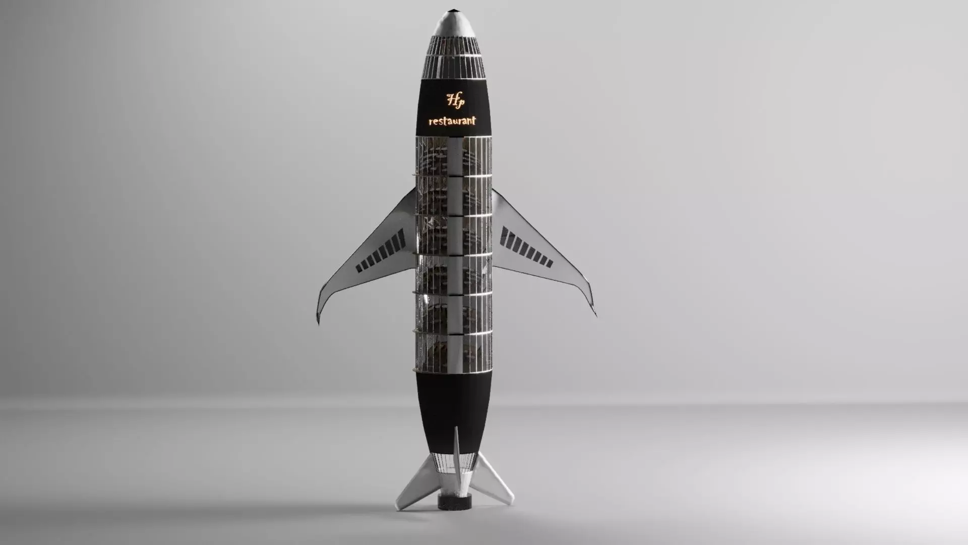 Airplane restaurant Low-poly 3D model_0