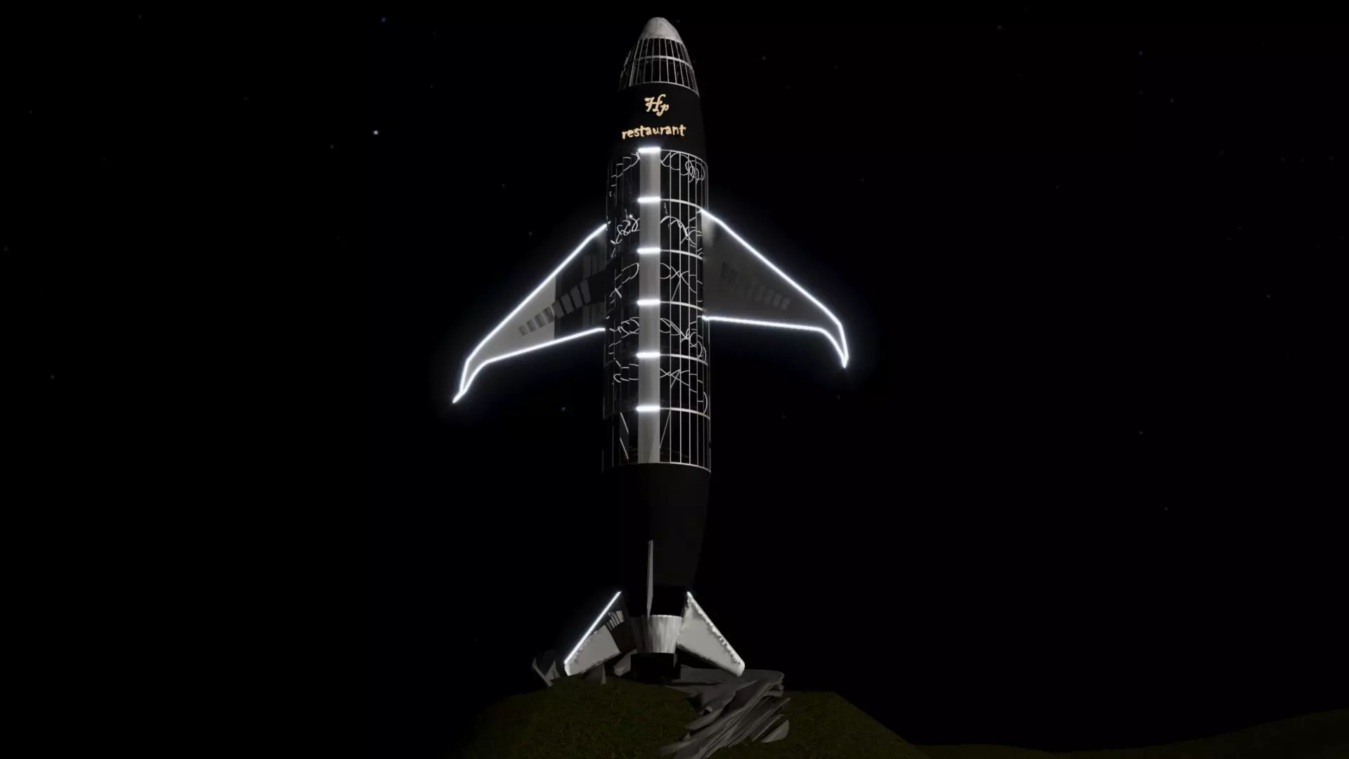 Airplane restaurant Low-poly 3D model_1