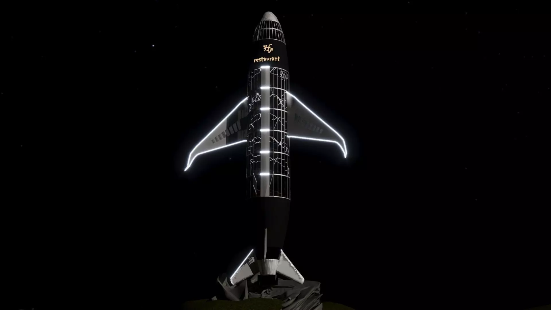 Airplane restaurant Low-poly 3D model_2