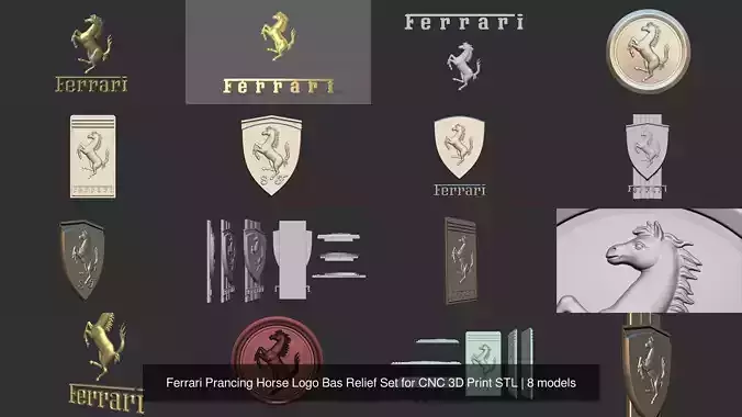 Ferrari Prancing Horse Logo Bas Relief Set for CNC 3D Print STL 3D Model Collection