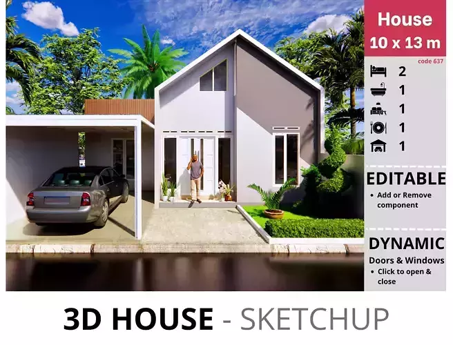 House 10x13m code 637 - Sketchup 3D model 3D model