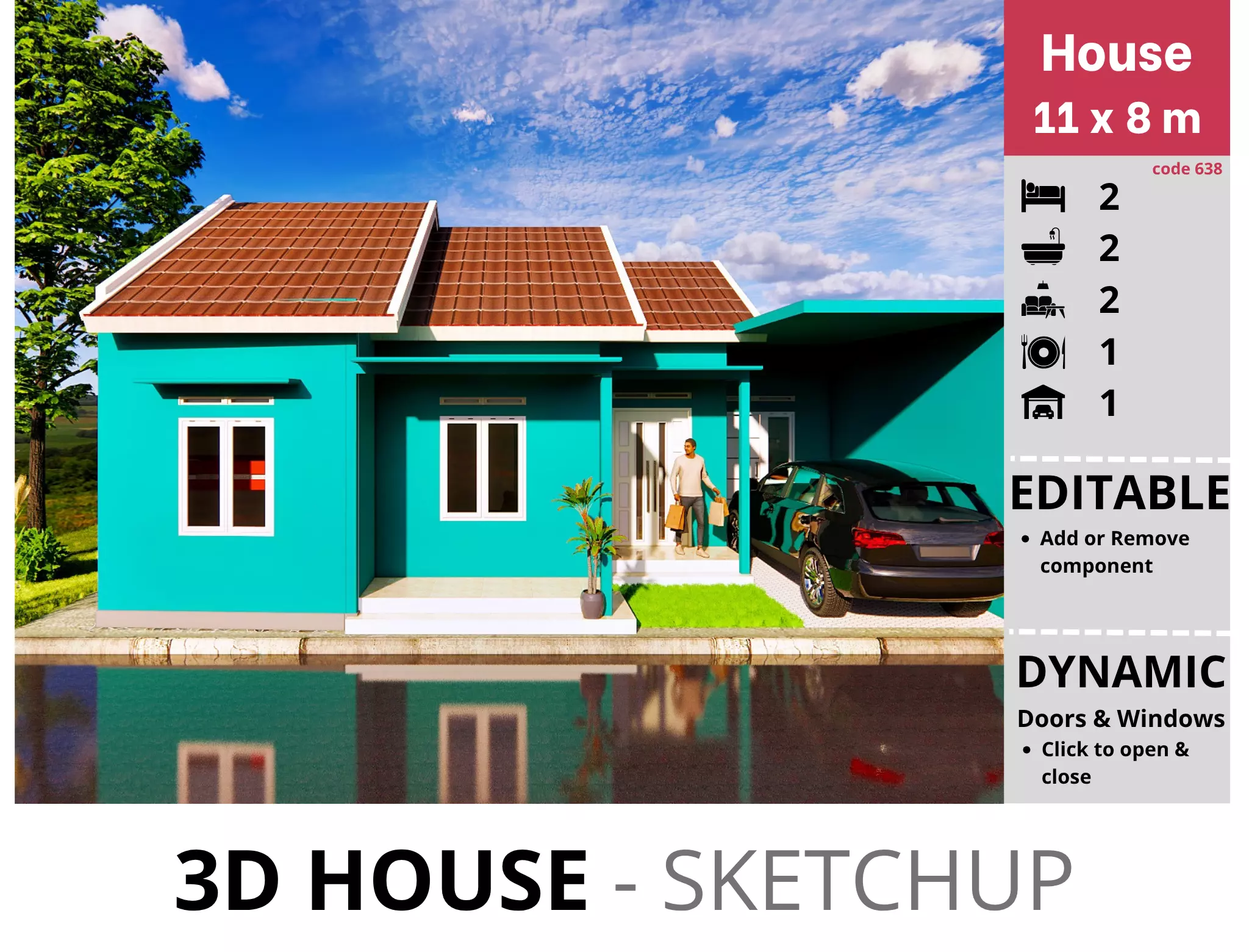 House 11x8m code 638 - Sketchup 3D model 3D model 3D model