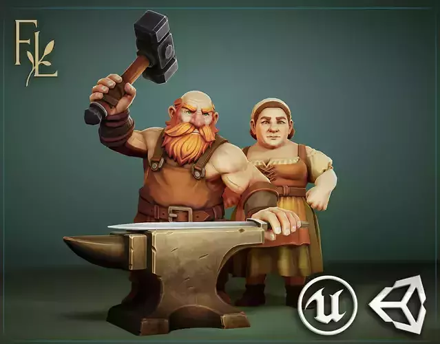 Peasant Pack v2 - Medieval NPC characters Low-poly 3D model