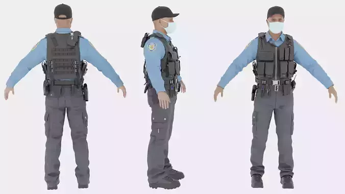 Police Male Fully  Rigged 3D Character Model 3D model