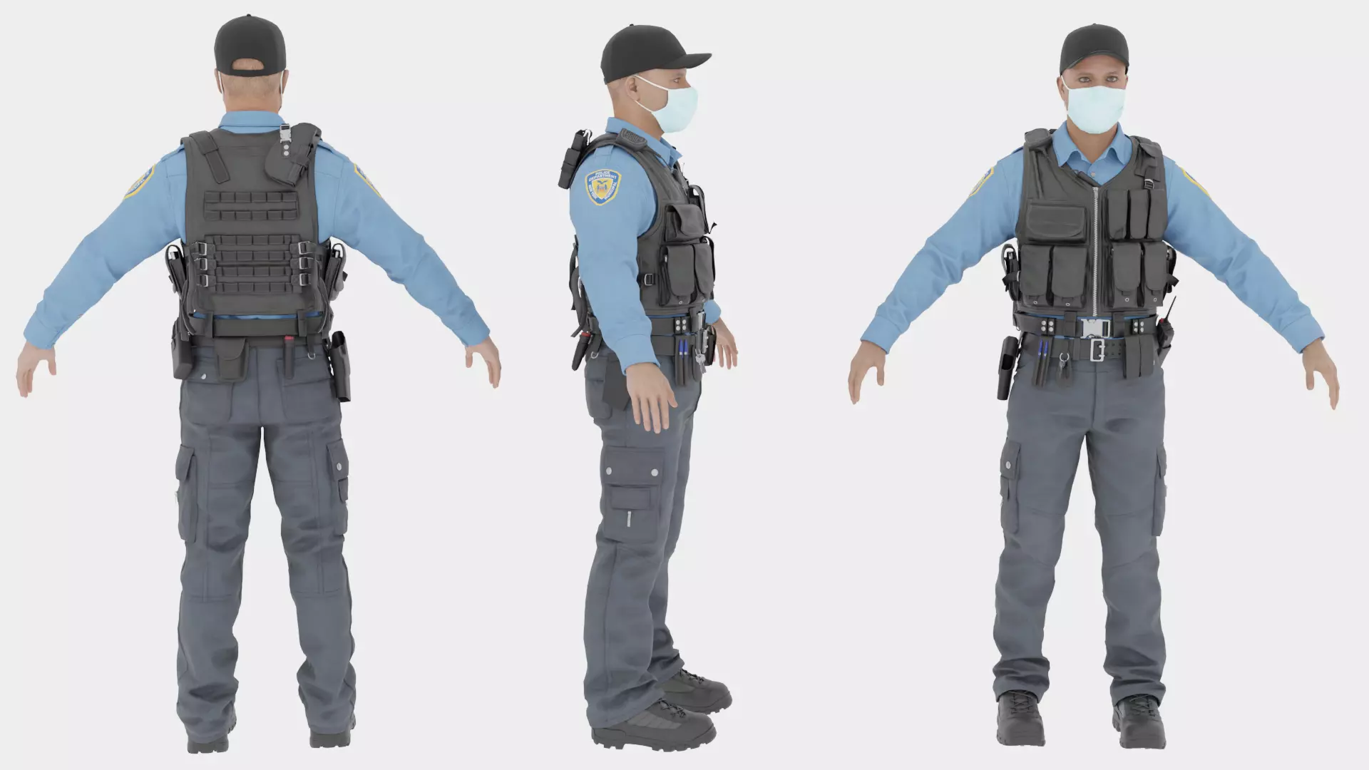 Police Male Fully  Rigged 3D Character Model 3D model_0