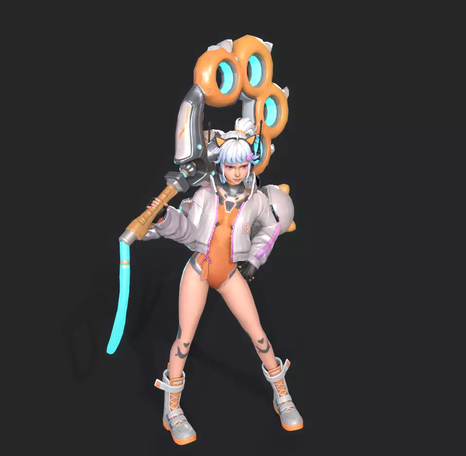 E-sports girl Low-poly 3D model_0