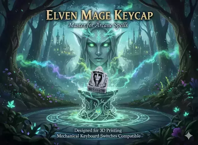 Elegant Elven Mage Artisan Keycap for Mechanical Keyboards 3D print model