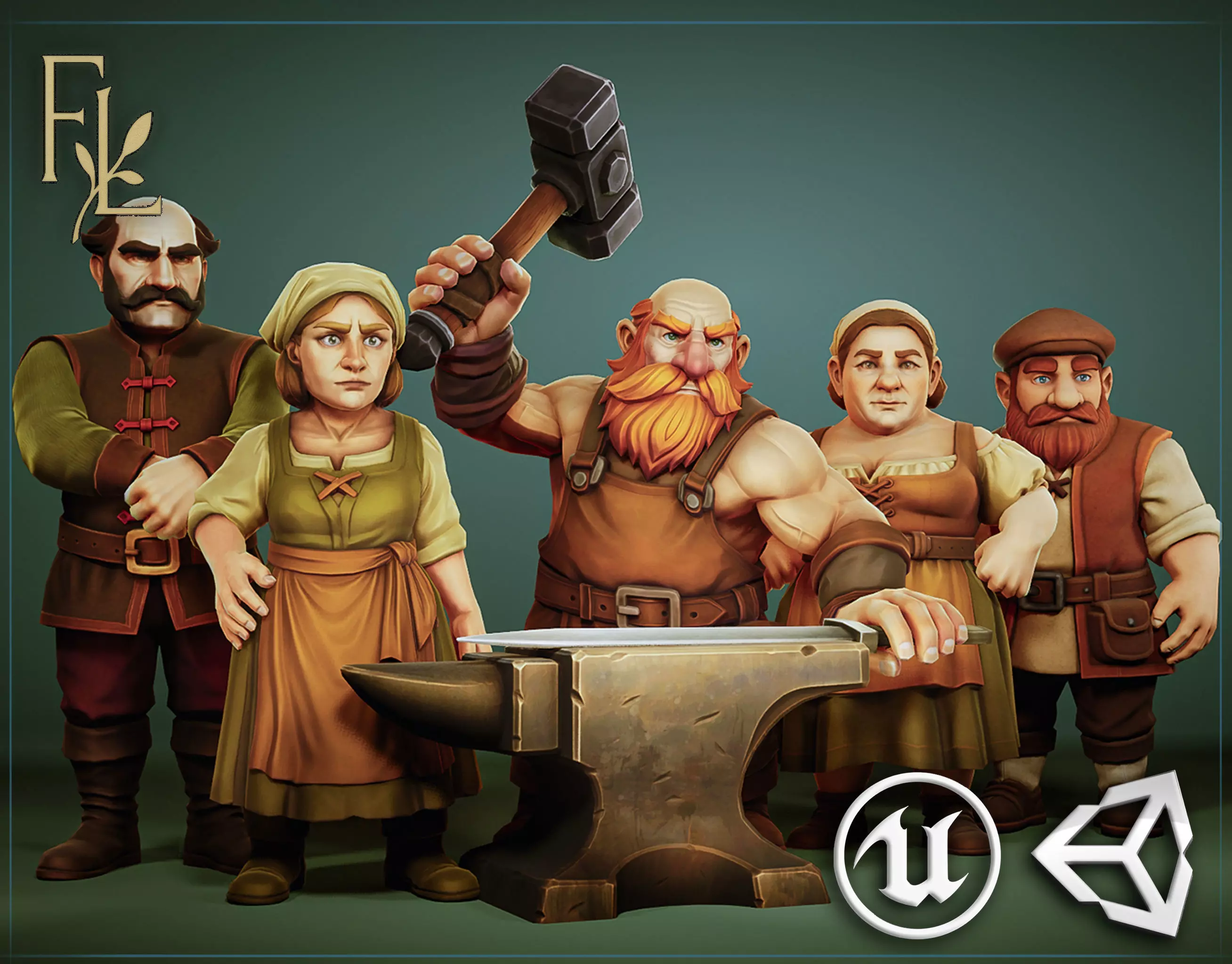 Medieval NPC Pack v1 - Medieval NPC characters Low-poly 3D model_0