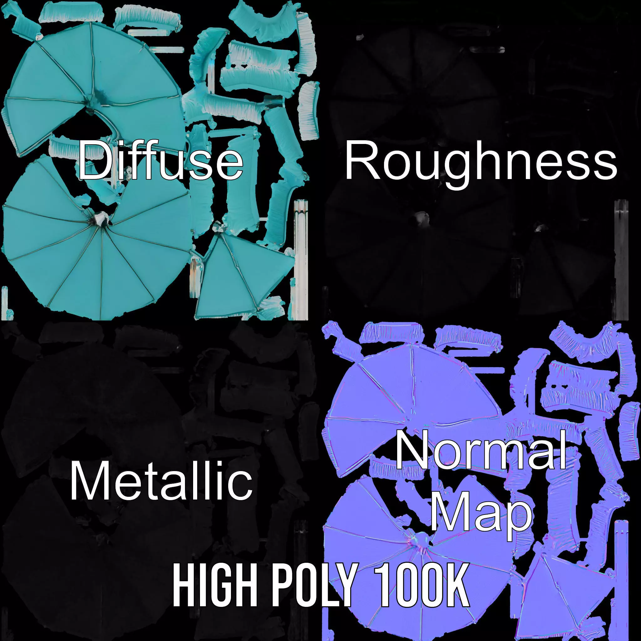 Teal Fringe Parasol model pack Low-poly 3D model_4