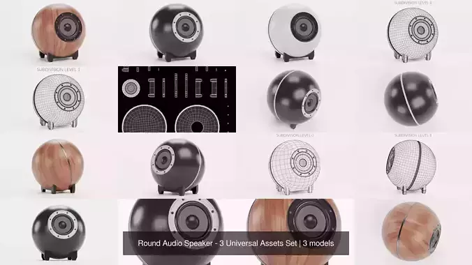 Round Audio Speaker - 3 Universal Assets Set