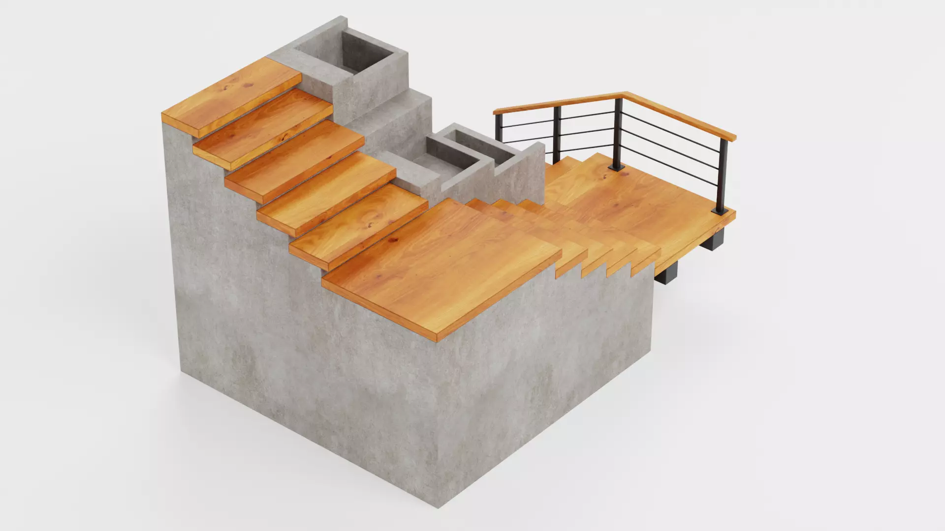 Staircase Corner with Pots - Modular Interior Stairs Low-poly 3D model_5