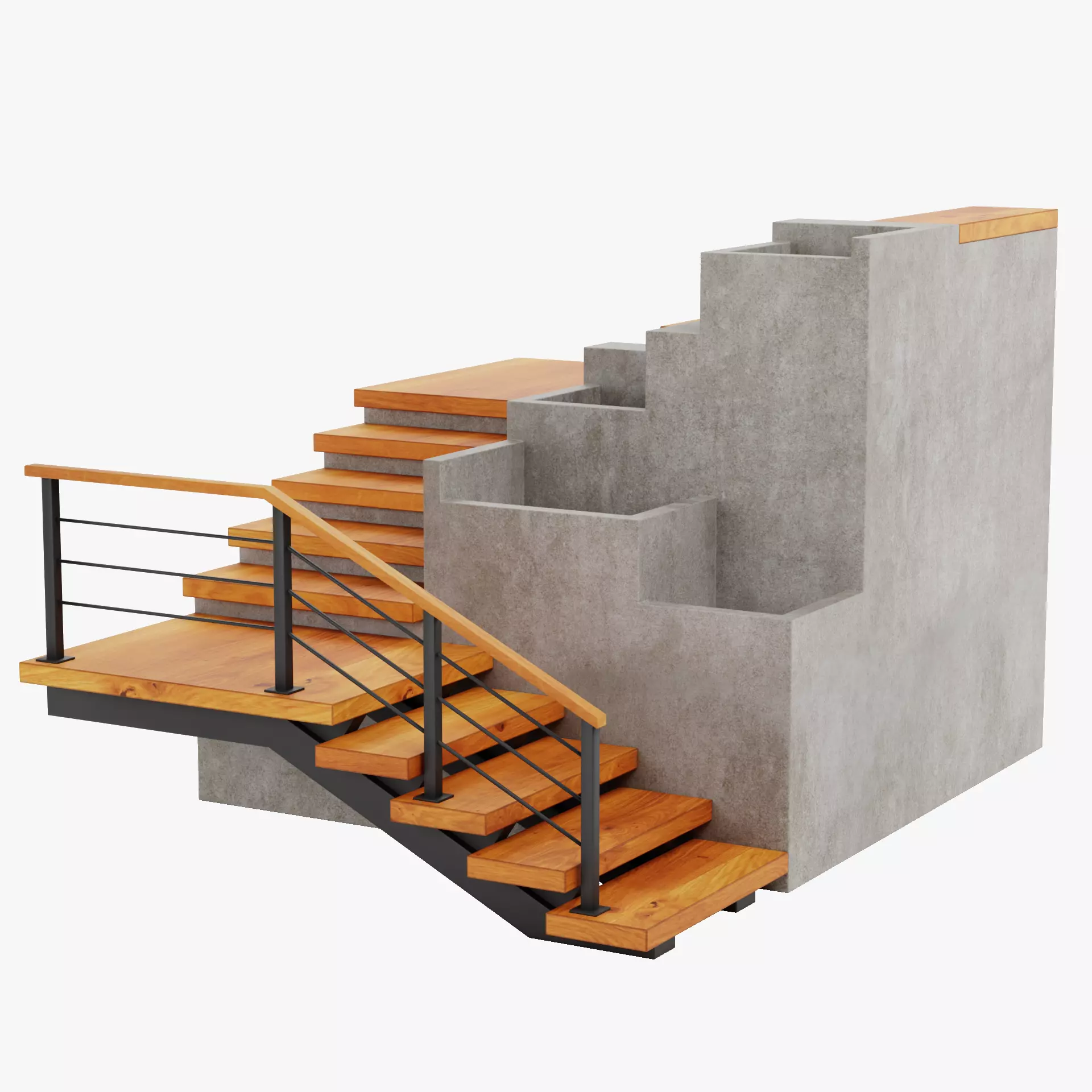 Staircase Corner with Pots - Modular Interior Stairs Low-poly 3D model_10
