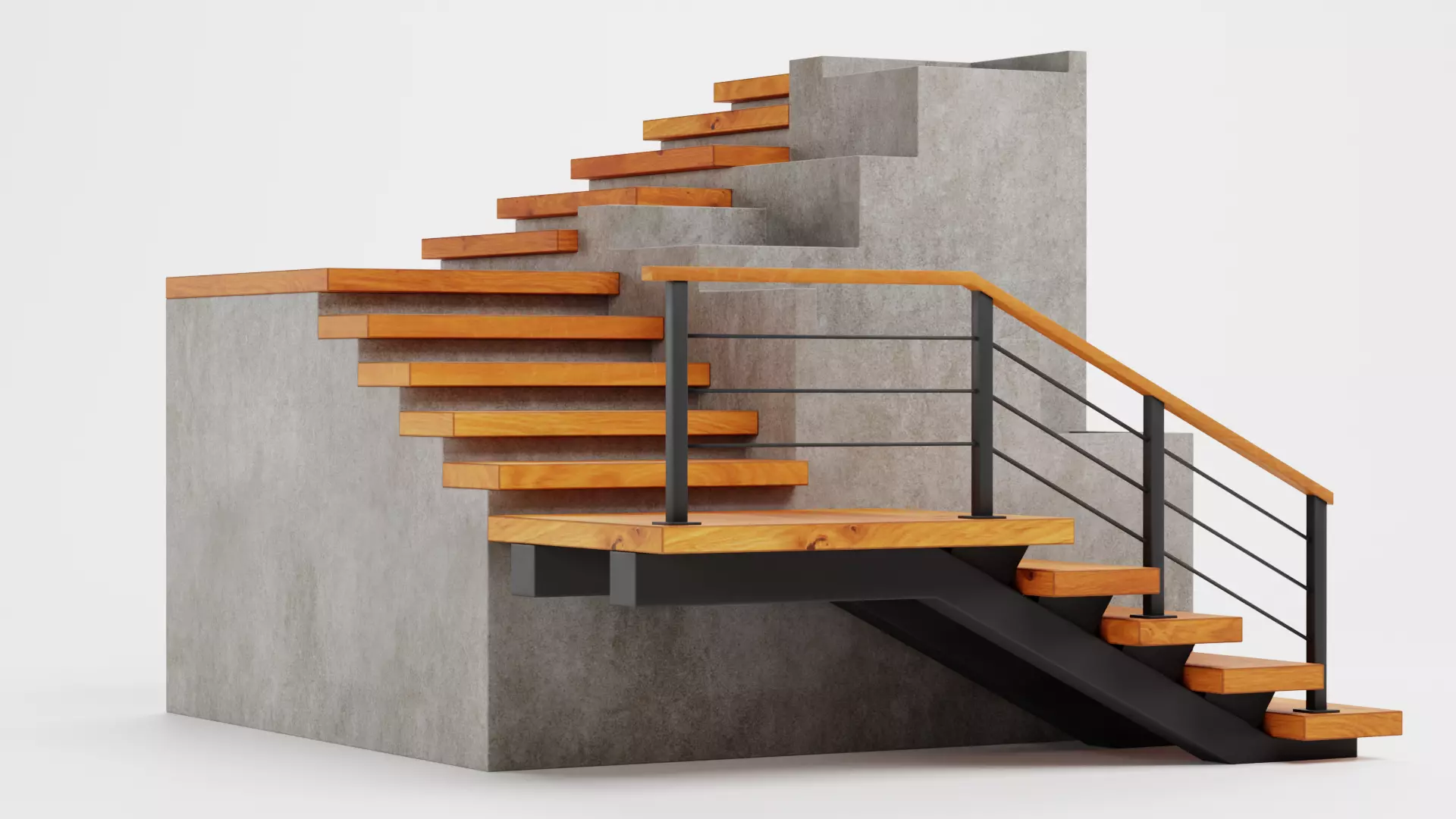 Staircase Corner with Pots - Modular Interior Stairs Low-poly 3D model_3