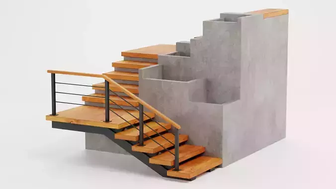 Staircase Corner with Pots - Modular Interior Stairs