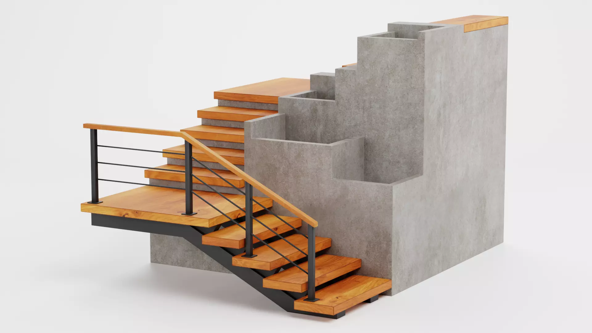 Staircase Corner with Pots - Modular Interior Stairs Low-poly 3D model_0