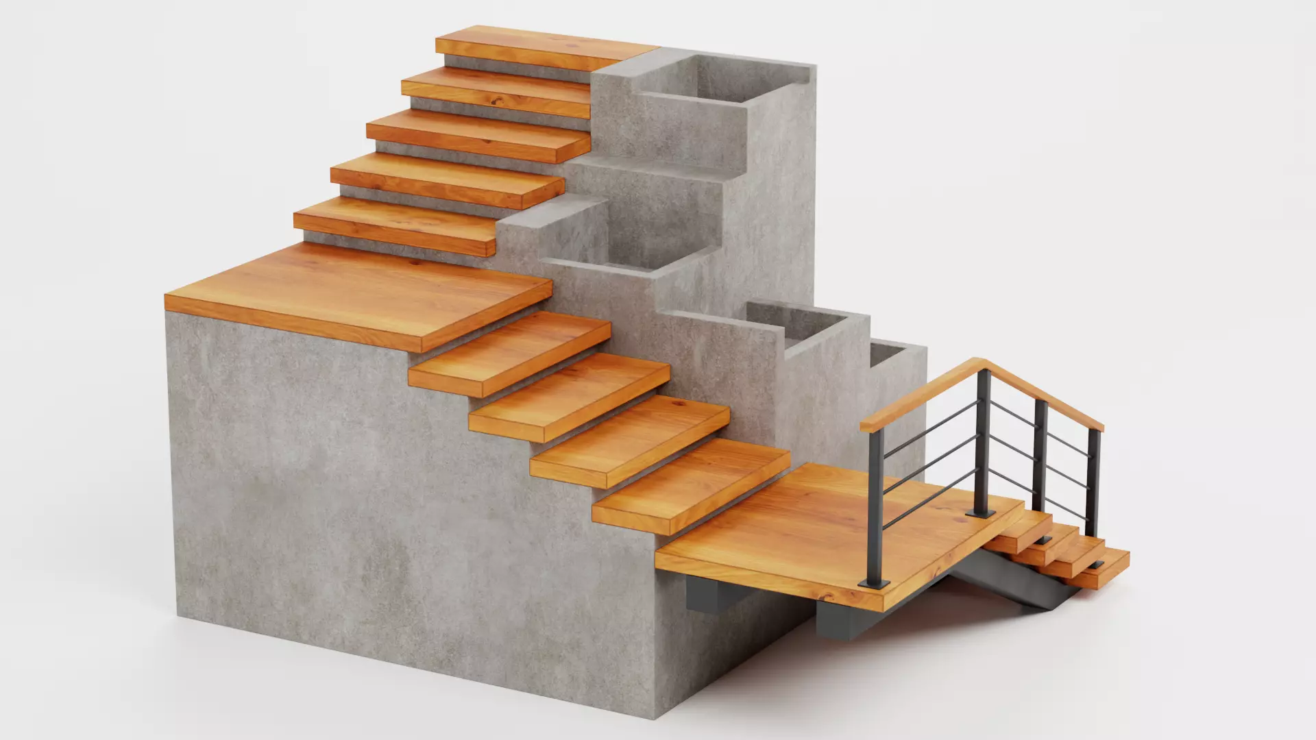 Staircase Corner with Pots - Modular Interior Stairs Low-poly 3D model_4