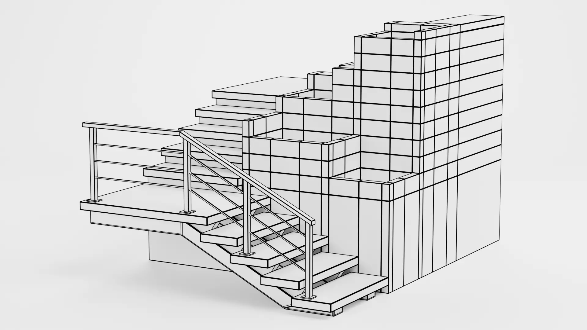 Staircase Corner with Pots - Modular Interior Stairs Low-poly 3D model_8