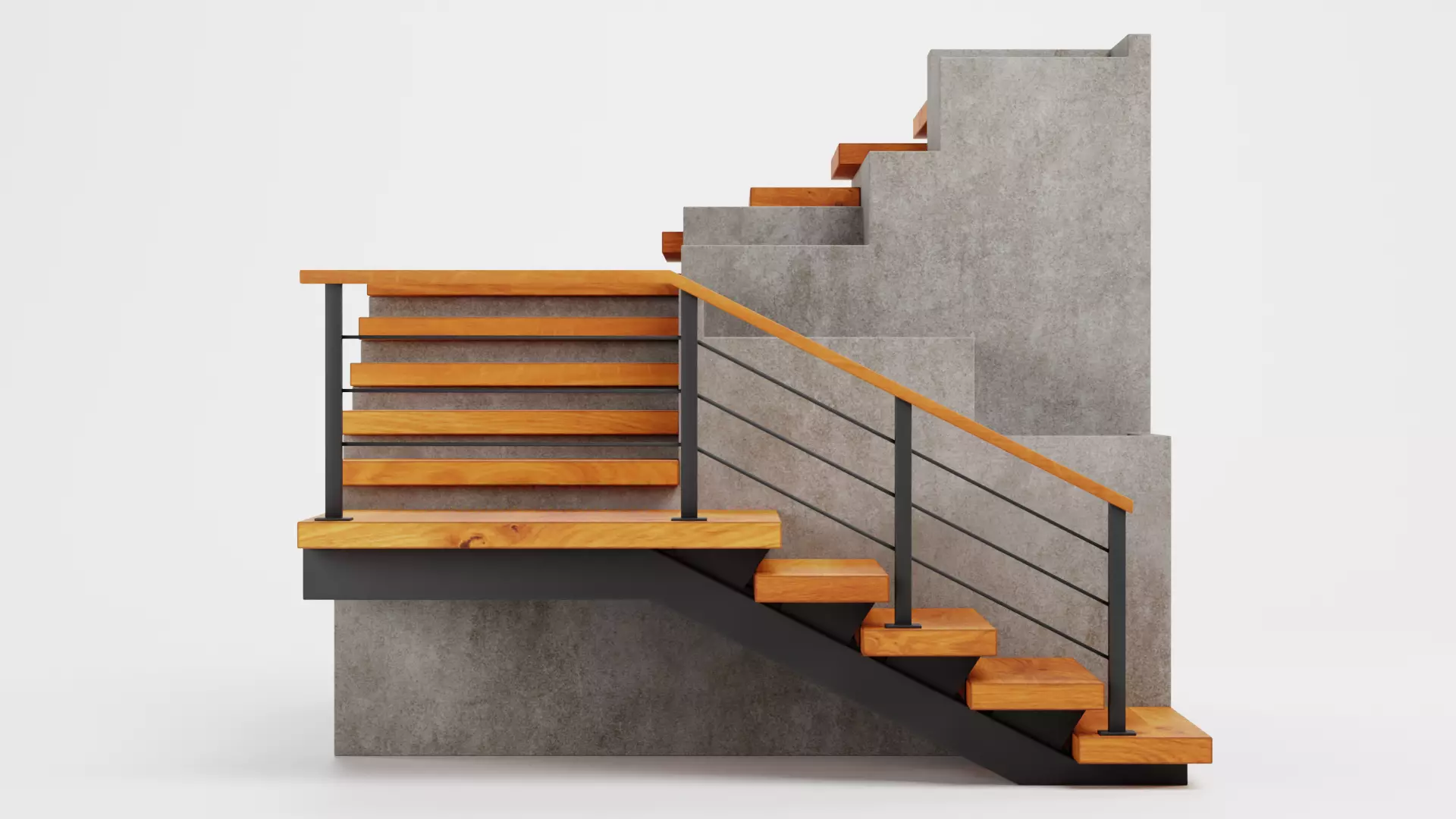 Staircase Corner with Pots - Modular Interior Stairs Low-poly 3D model_2