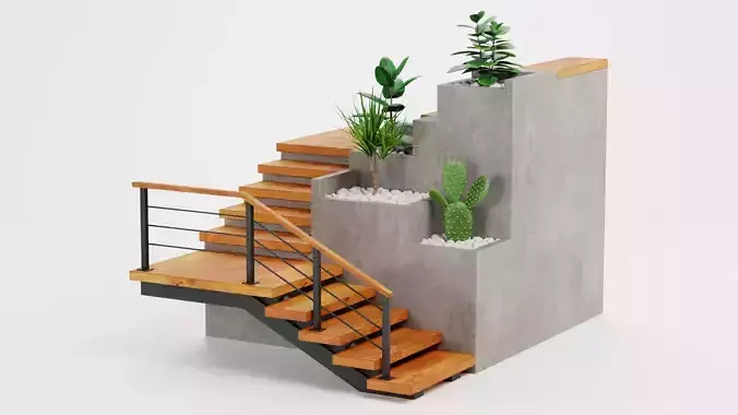 Staircase Corner with Plants - Modular Interior Stairs 