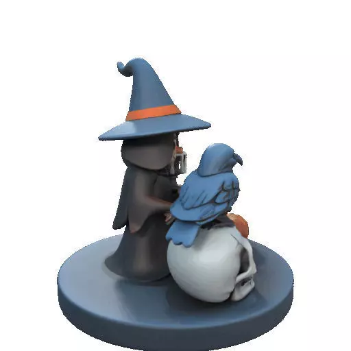 2550Halloween Witch with Spell book Skull Raven and Pumpkin 3D print model_15